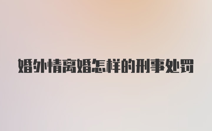 婚外情离婚怎样的刑事处罚