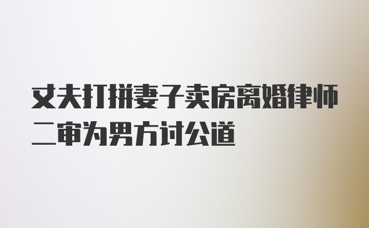 丈夫打拼妻子卖房离婚律师二审为男方讨公道