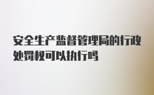 安全生产监督管理局的行政处罚权可以执行吗