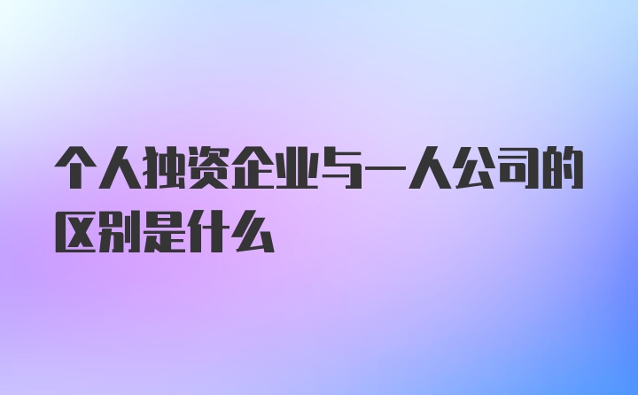 个人独资企业与一人公司的区别是什么