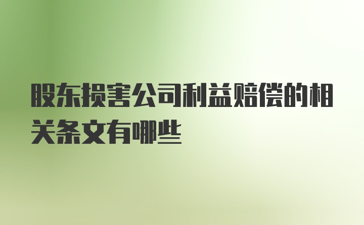 股东损害公司利益赔偿的相关条文有哪些