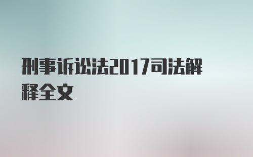 刑事诉讼法2017司法解释全文