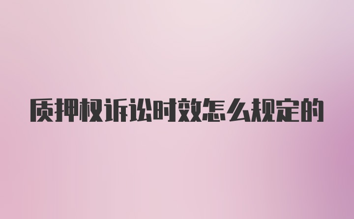 质押权诉讼时效怎么规定的