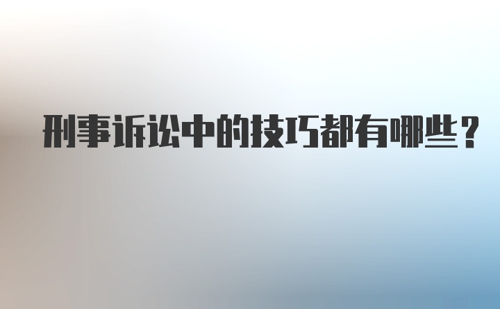 刑事诉讼中的技巧都有哪些？