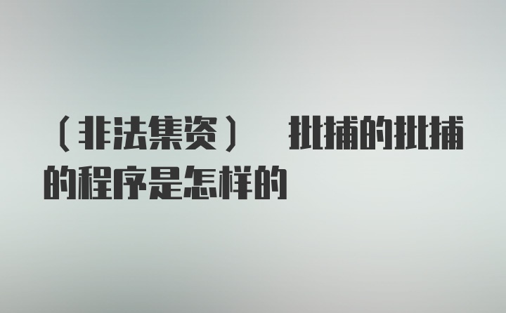 (非法集资) 批捕的批捕的程序是怎样的