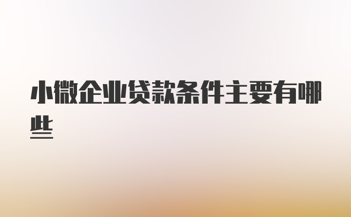 小微企业贷款条件主要有哪些