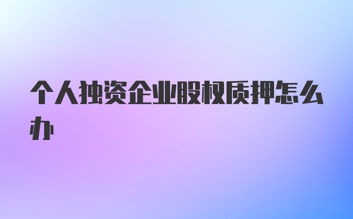 个人独资企业股权质押怎么办