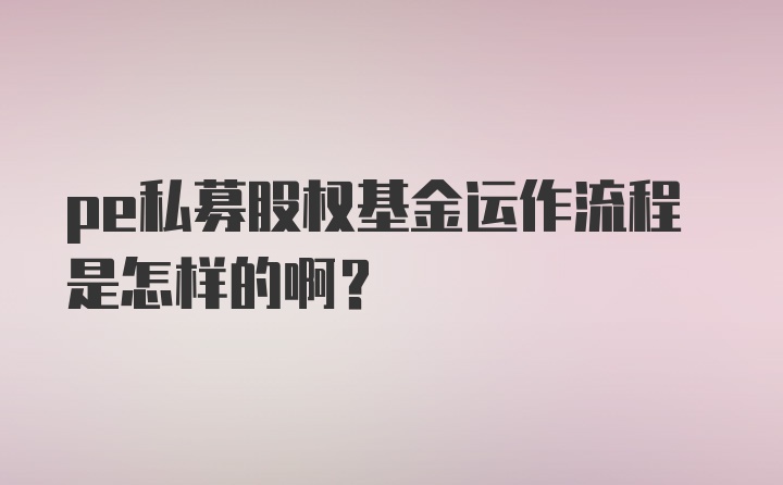 pe私募股权基金运作流程是怎样的啊？