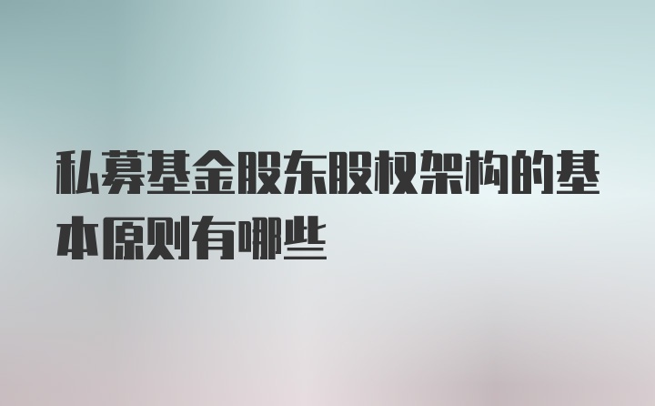 私募基金股东股权架构的基本原则有哪些