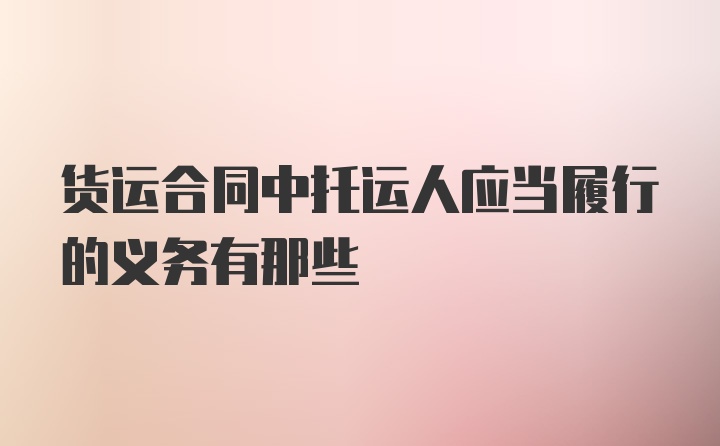 货运合同中托运人应当履行的义务有那些