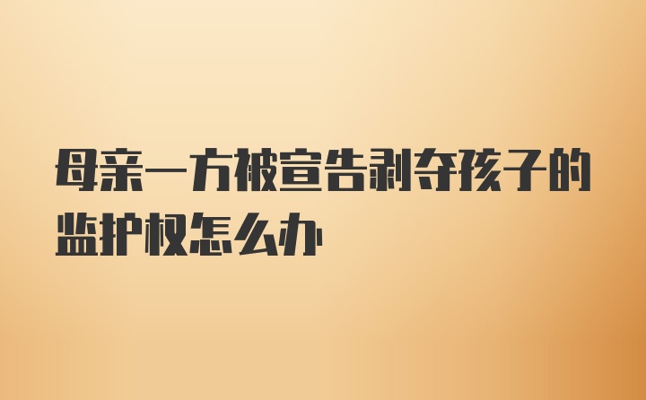 母亲一方被宣告剥夺孩子的监护权怎么办