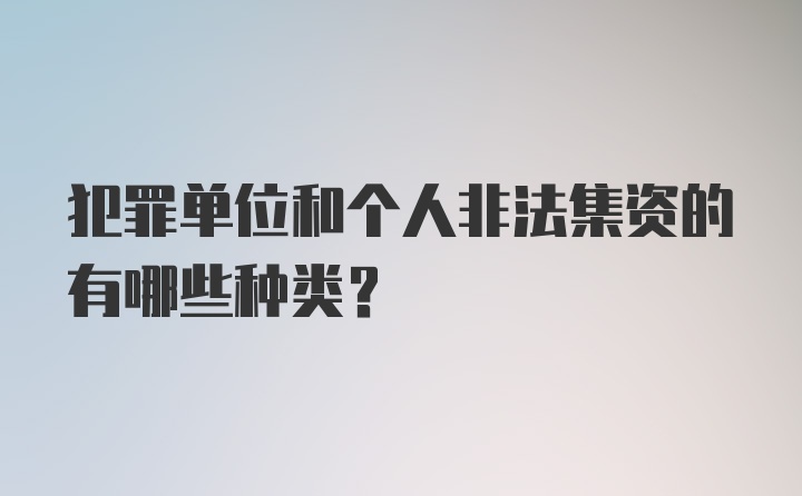 犯罪单位和个人非法集资的有哪些种类？