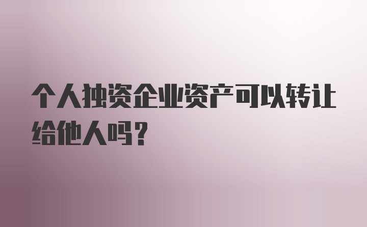 个人独资企业资产可以转让给他人吗？