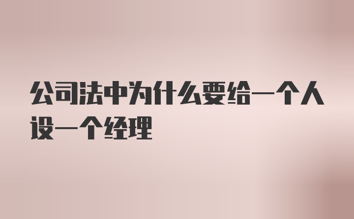 公司法中为什么要给一个人设一个经理