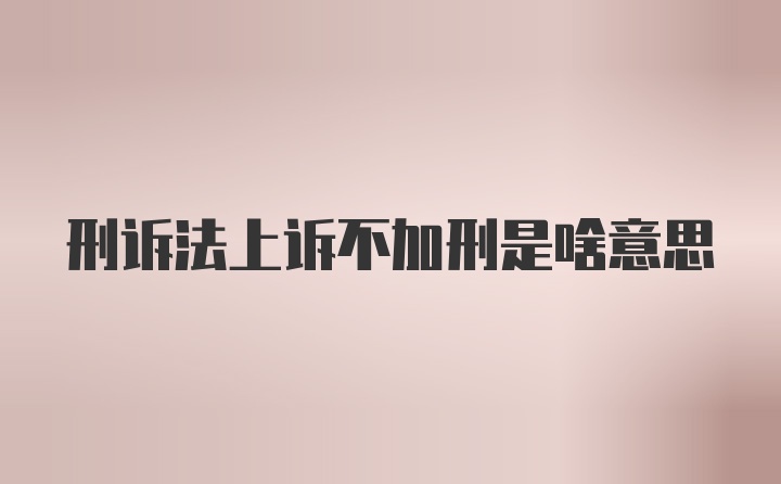 刑诉法上诉不加刑是啥意思