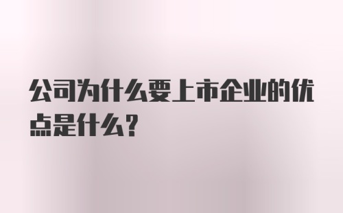 公司为什么要上市企业的优点是什么？