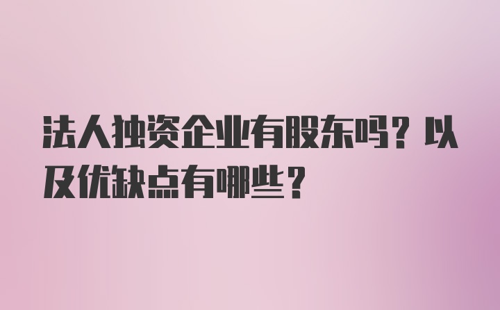 法人独资企业有股东吗？以及优缺点有哪些？