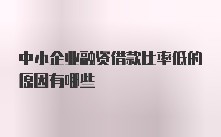 中小企业融资借款比率低的原因有哪些