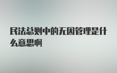 民法总则中的无因管理是什么意思啊