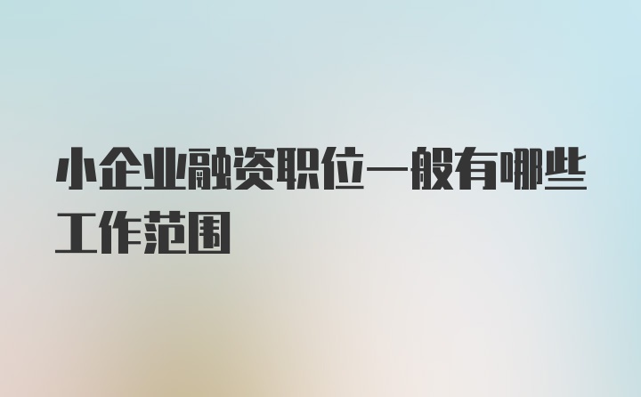 小企业融资职位一般有哪些工作范围