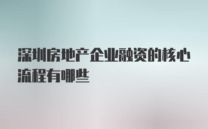 深圳房地产企业融资的核心流程有哪些