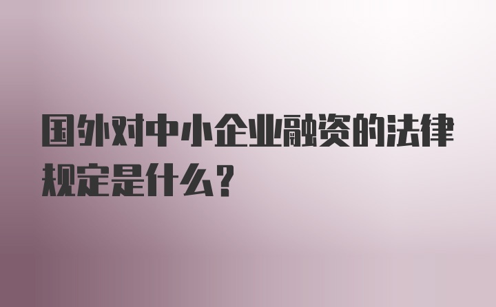 国外对中小企业融资的法律规定是什么?