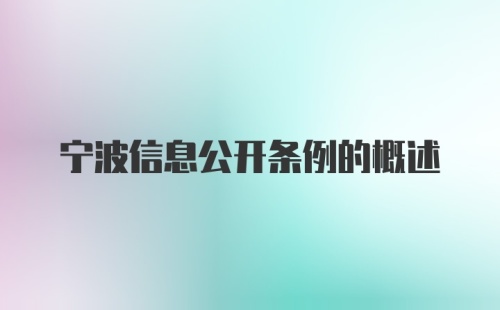 宁波信息公开条例的概述