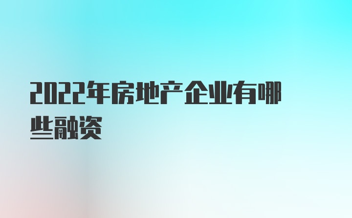 2022年房地产企业有哪些融资