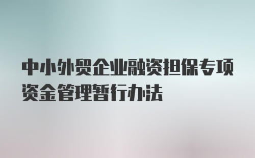 中小外贸企业融资担保专项资金管理暂行办法