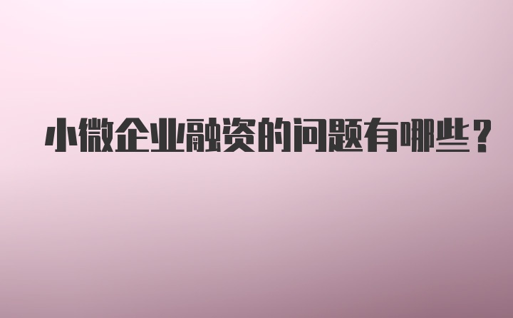 小微企业融资的问题有哪些?