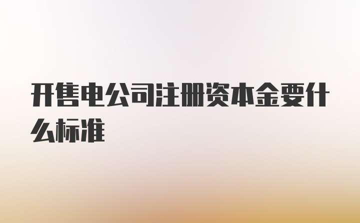 开售电公司注册资本金要什么标准