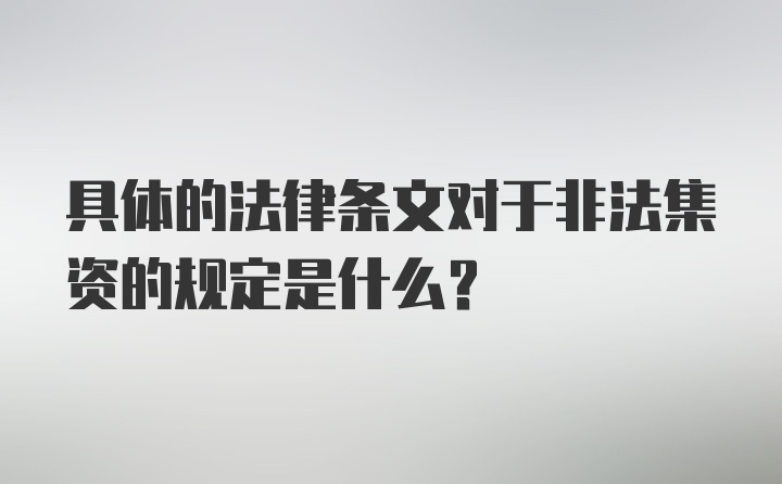 具体的法律条文对于非法集资的规定是什么？