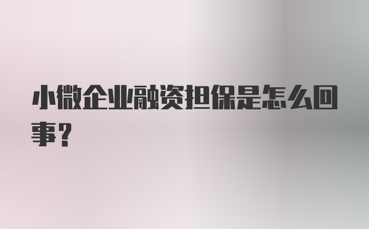小微企业融资担保是怎么回事？