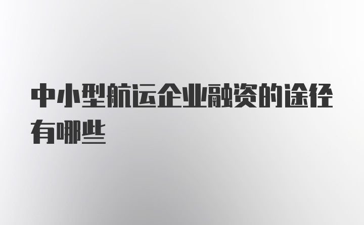 中小型航运企业融资的途径有哪些