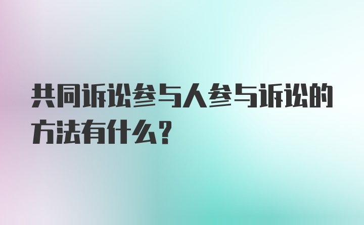 共同诉讼参与人参与诉讼的方法有什么？