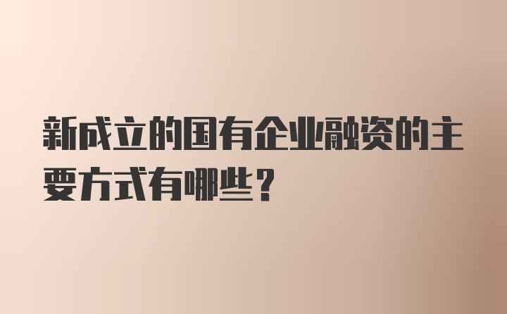 新成立的国有企业融资的主要方式有哪些?