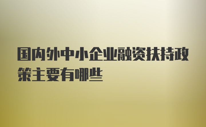 国内外中小企业融资扶持政策主要有哪些