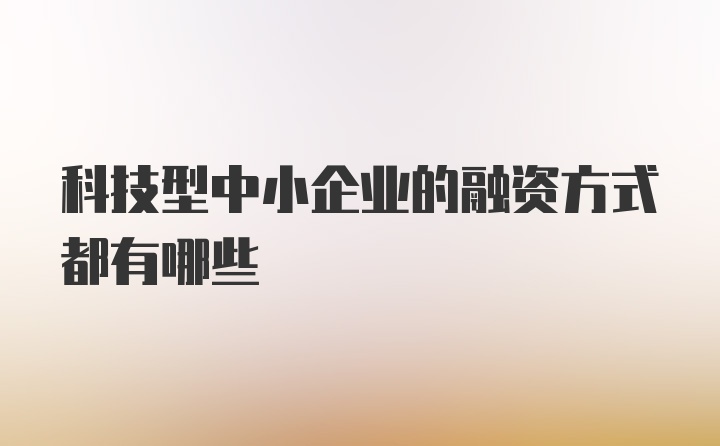 科技型中小企业的融资方式都有哪些