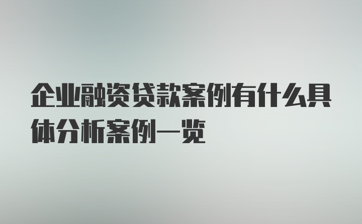 企业融资贷款案例有什么具体分析案例一览