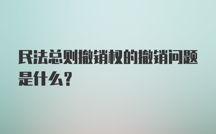 民法总则撤销权的撤销问题是什么?