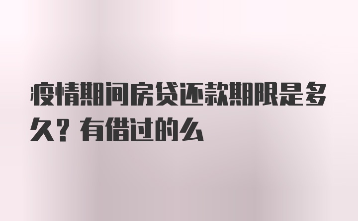 疫情期间房贷还款期限是多久？有借过的么