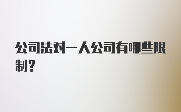 公司法对一人公司有哪些限制?