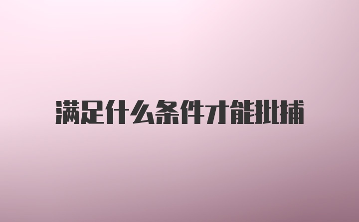 满足什么条件才能批捕