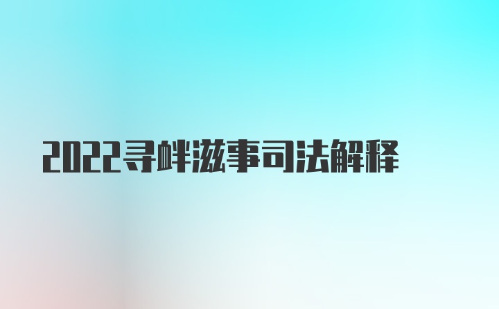 2022寻衅滋事司法解释