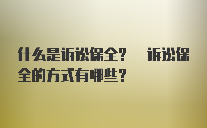 什么是诉讼保全? 诉讼保全的方式有哪些?