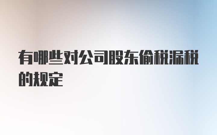 有哪些对公司股东偷税漏税的规定