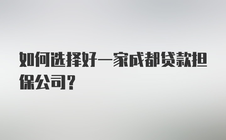 如何选择好一家成都贷款担保公司？