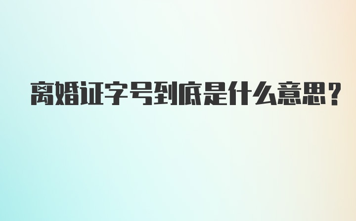 离婚证字号到底是什么意思？