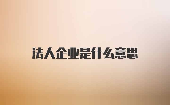 法人企业是什么意思