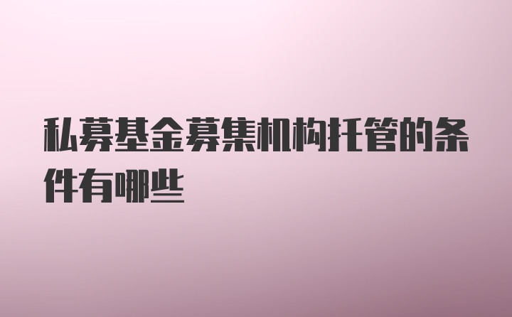 私募基金募集机构托管的条件有哪些